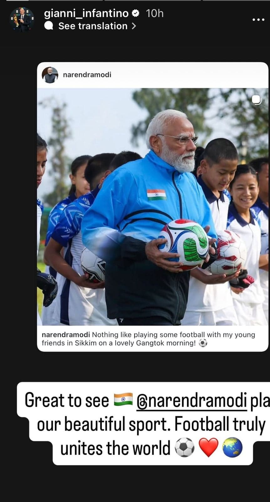 FIFA Chief Praises PM Modi’s Love for Football During Sikkim Visit