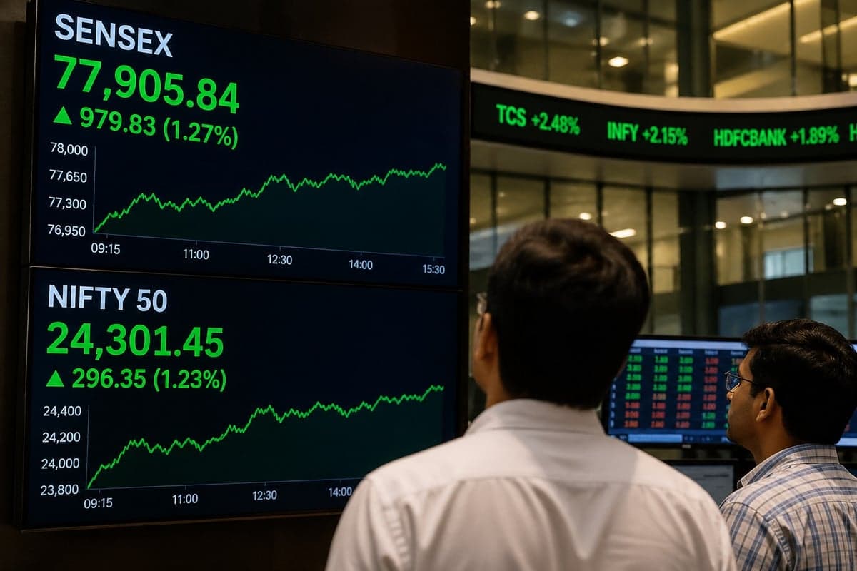 Stock Market Surges; Sensex Jumps Nearly 1,000 Points, Nifty Above 24,300