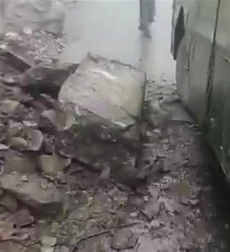 An HRTC bus operating on the Bharmour–Hadsar–Kugti route was struck by falling rocks from a hillside
