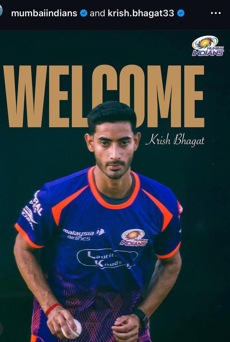 Punjab&39;s Krish Bhagat Joins Mumbai Indians as Replacement Player