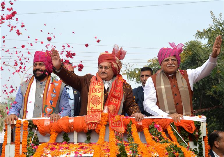 Massive turnout at Nadda and Manohar Lal Roadshow at Panchkula