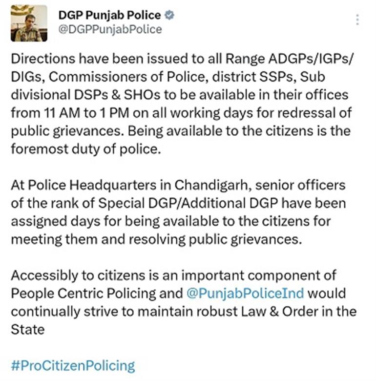 Be accessible to public, DGP Punjab directs field police officers while stressing on delivering pro-citizen policing