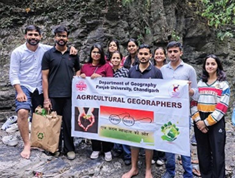 Agricultural Geography Students from PU Conduct Cleanliness Drive and Awareness Campaign at Riva Waterfall, Solan