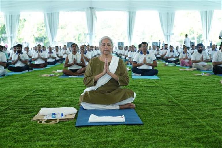 FM Sitharaman attends 11th International Yoga Day as Chief Guest at AJNIFM Faridabad