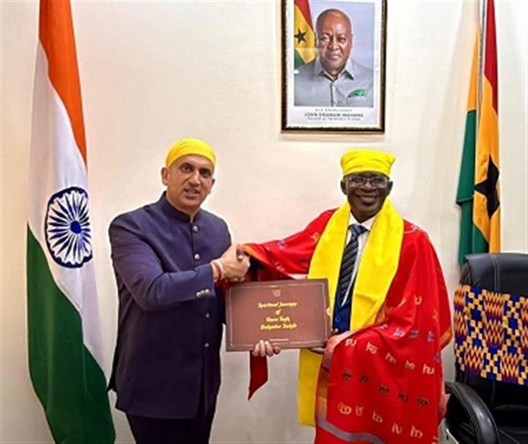 High Commissioner of Ghana to India Prof. Kwasi Obiri-Danso acknowledges book authored by Harpreet Sandhu 