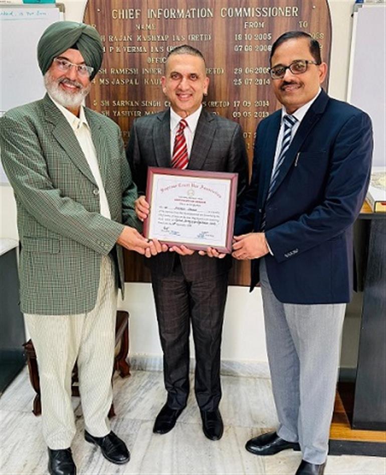 CIC Dhana and ACS Tewari, acknowledged Harpreet Sandhu&39;s certificate of honour