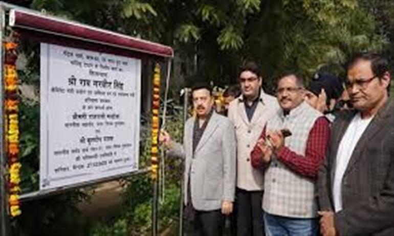 Rao Narbir lays foundation stone of underground water tank and interlocking tile work in Malibu Town