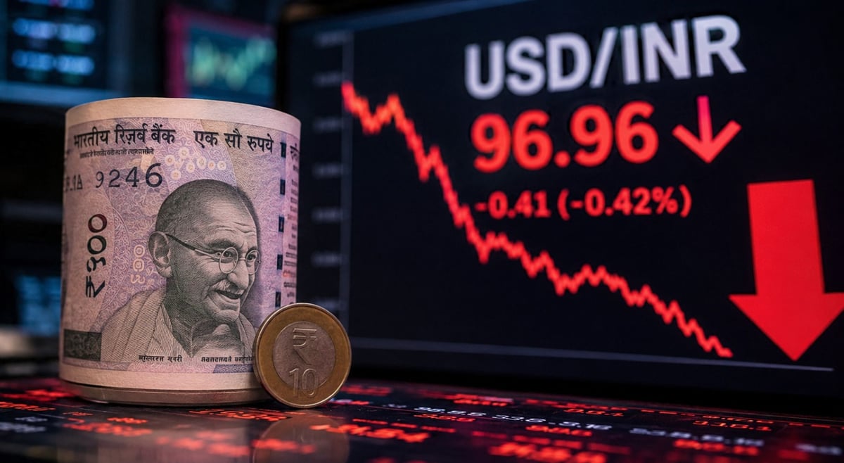 Indian Rupee Slides for Ninth Straight Session, Nears 97 Mark Against US Dollar