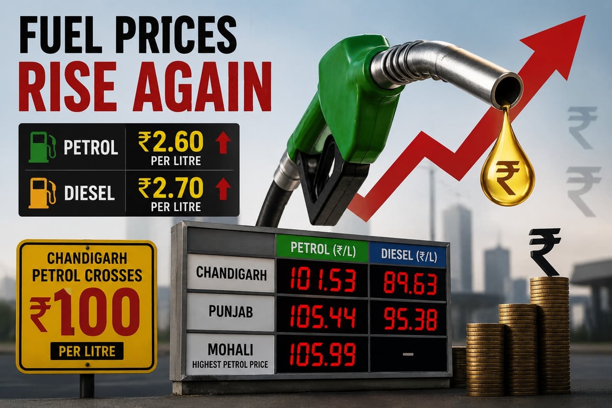 Chandigarh Petrol Price Crosses ₹100 Mark as Fuel Rates Rise Again in Punjab
