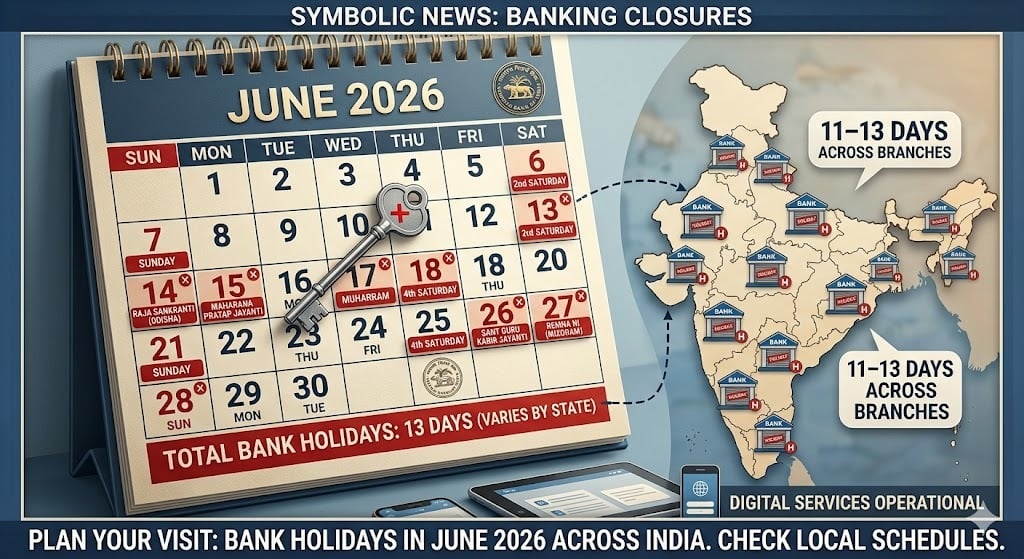 Multiple Bank Holidays in June 2026; Branches to Remain Closed on 11–13 Days Across