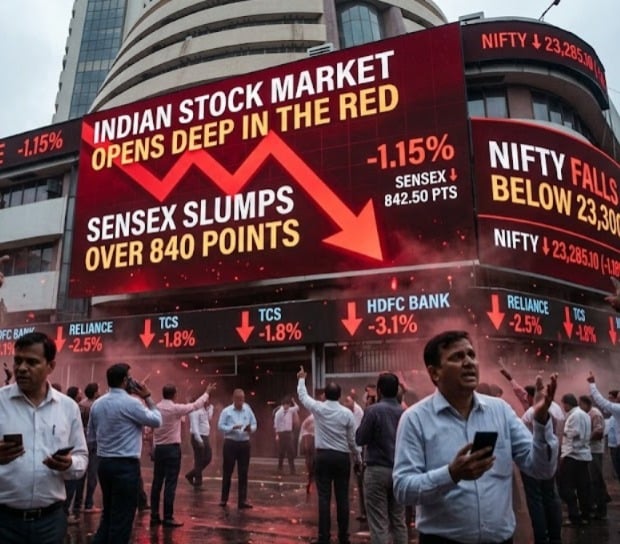 Indian Stock Market Opens Deep in the Red; Sensex Slumps Over 840 Points, Nifty Falls Below 23,300