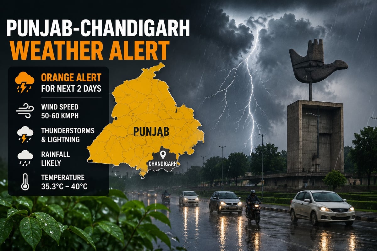 Orange Alert in Punjab-Chandigarh: Rain, Thunderstorms and 60 kmph Winds Expected