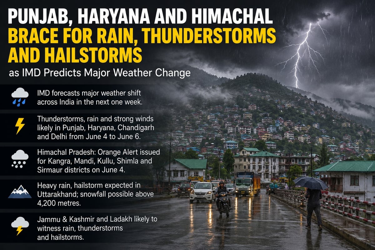 Punjab, Haryana and Himachal Brace for Rain, Thunderstorms and Hailstorms; IMD Predicts Major Weather Change