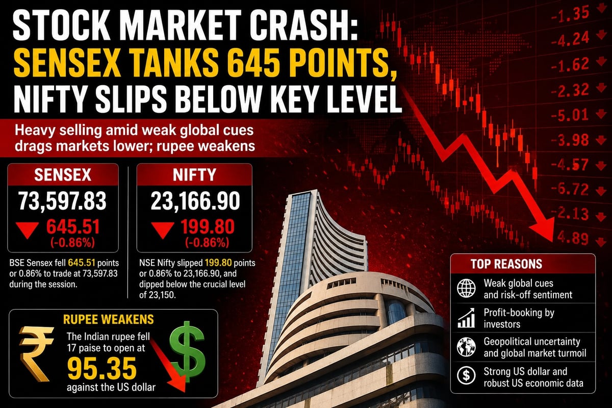 Stock Market Crash: Sensex Tanks 645 Points, Nifty Slips Below Key Level