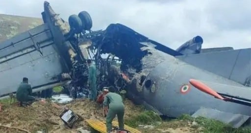 IAF Transport Aircraft Crashes in Assam’s Jorhat: AN-32 Catches Fire on Landing, Splits into Two Parts