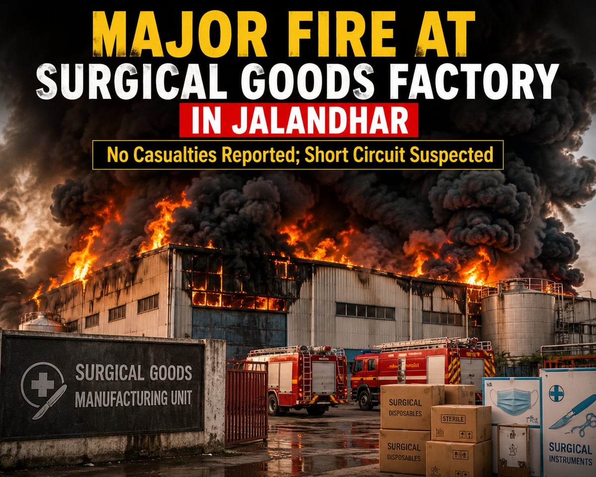 Massive Fire Breaks Out at Surgical Goods Factory Near Jalandhar, No Casualties Reported