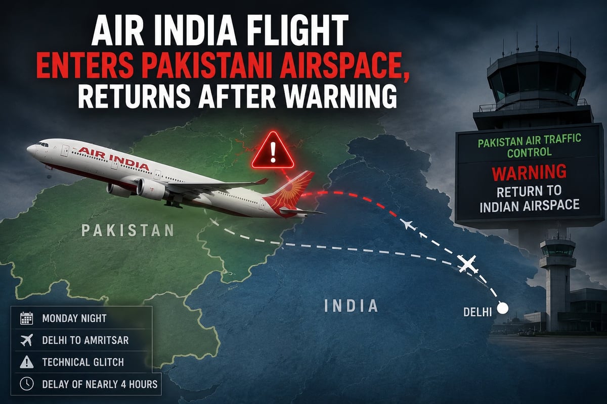 Air India Flight Enters Pakistani Airspace After Technical Glitch,  Forced to Return After Warning