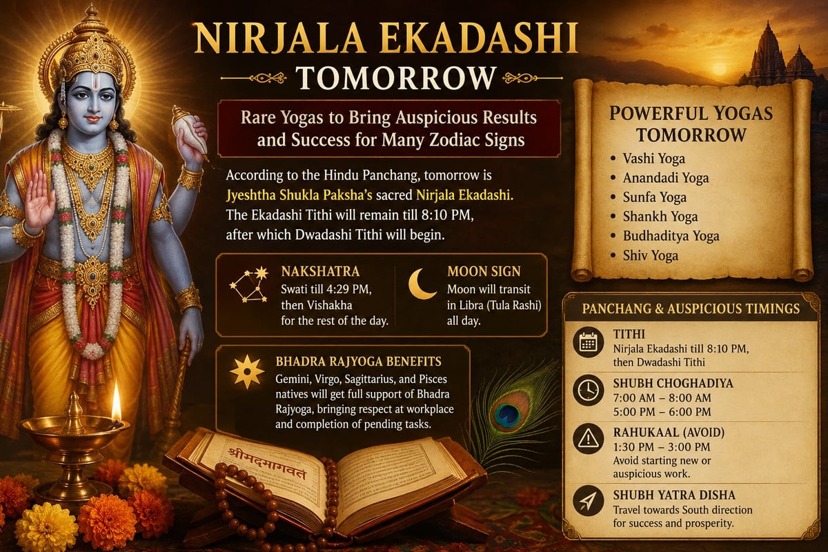 Nirjala Ekadashi Tomorrow: Rare Astrological Alignment Brings Auspicious Opportunities for Several Zodiac Signs