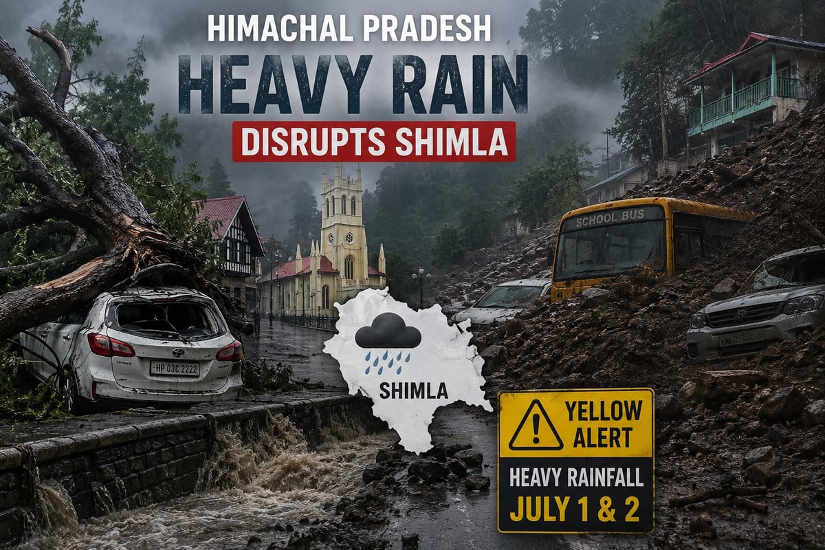 Heavy Rain in Shimla; Tree Crushes Car, Five Vehicles Buried Under Debris