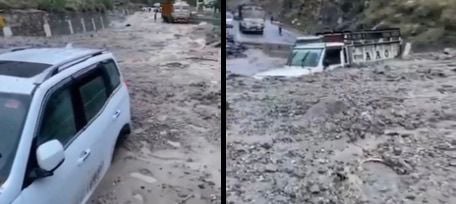 Monsoon Havoc in Himachal: Flash Flood Blocks NH-5 in Kinnaur, Patient Rescued Across Swollen Stream