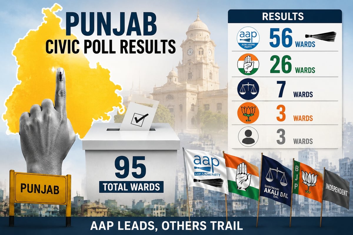 AAP Dominates Punjab Civic Polls, Wins 56 of 95 Wards Across Four Urban Local Bodies