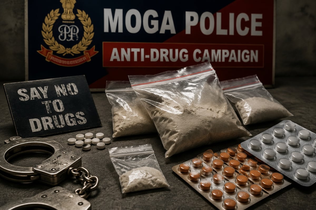Moga Police Arrest 11 in Major Anti-Drug Crackdown, Heroin and Intoxicating Tablets Seized