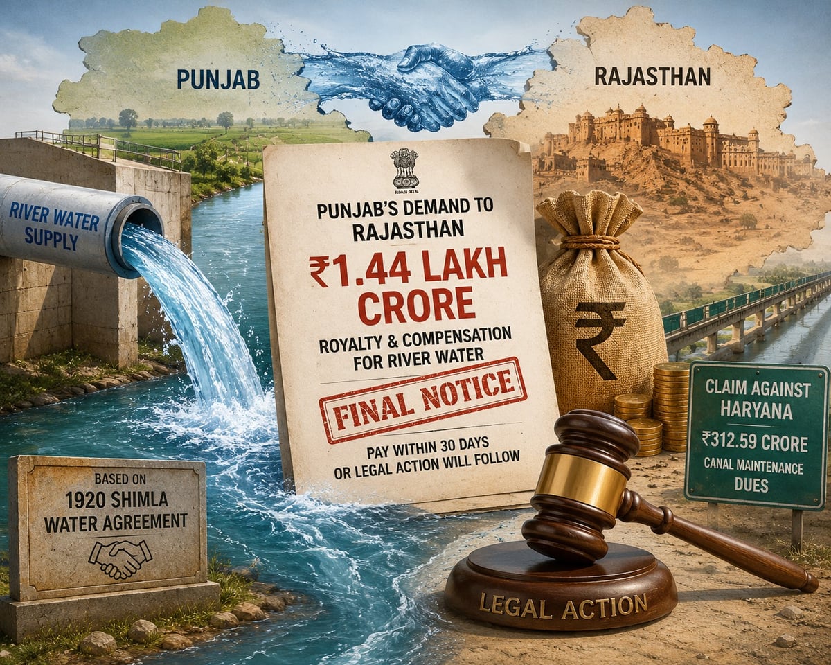 Punjab slaps ₹1.44 lakh crore water royalty claim on Rajasthan, sets 30-day deadline