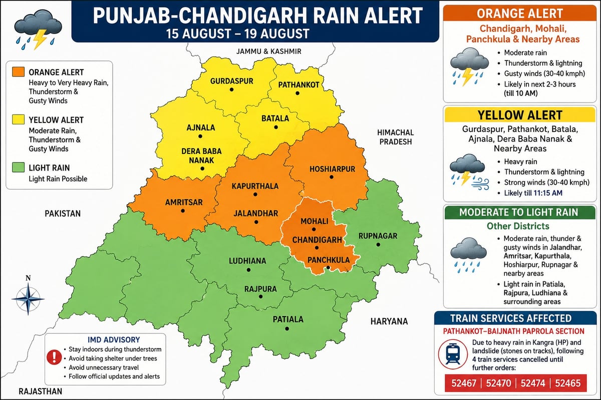 Punjab-Chandigarh braces for 5-Day rain spell; IMD issues yellow and orange alerts