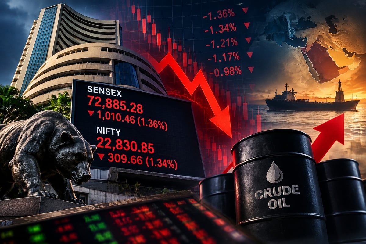 Sensex crashes over 1,000 points, Nifty slips below 22,850 in market rout