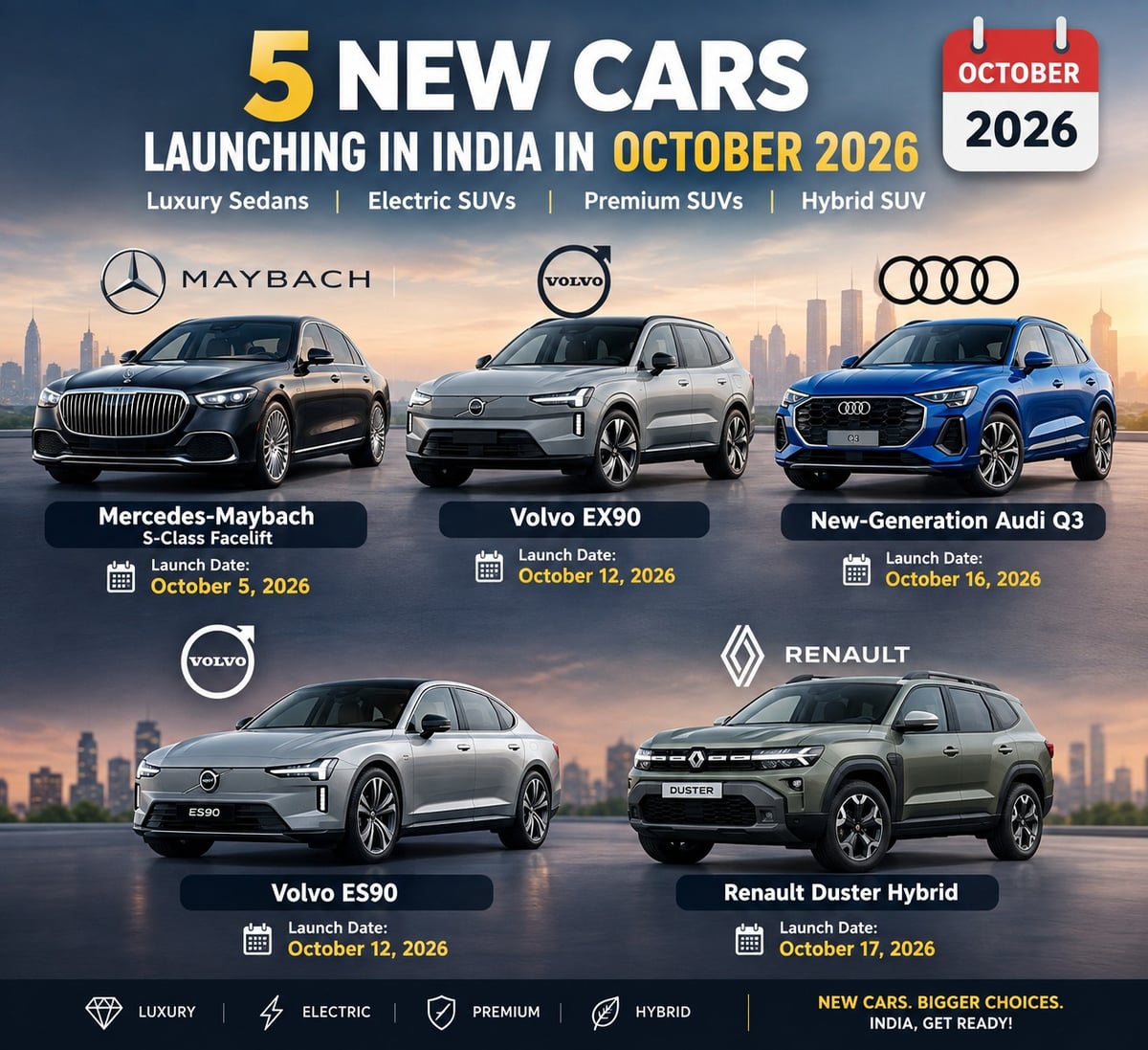 October Auto launches: 5 new cars coming to India this month