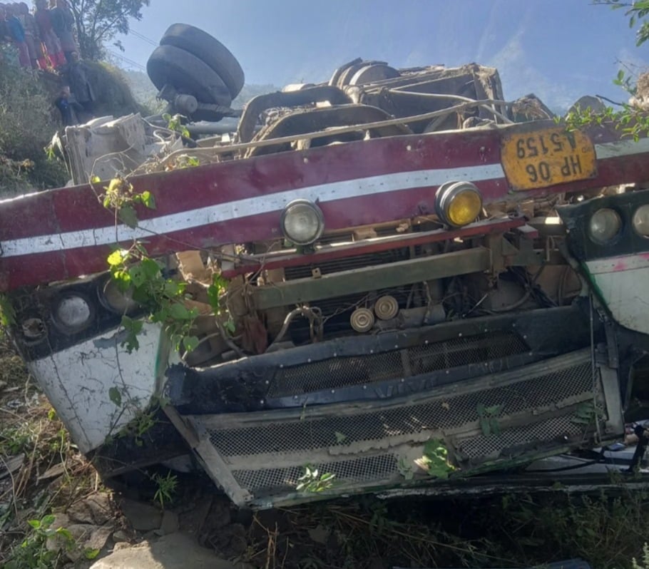 HRTC Bus plunges off road in Shimla’s Rampur, one Dead, over 15 injured