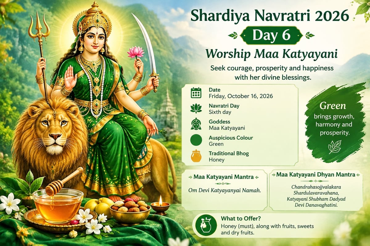 Shardiya Navratri 2026 Day 6: Worship Maa Katyayani, Know the auspicious colour, bhog and mantras