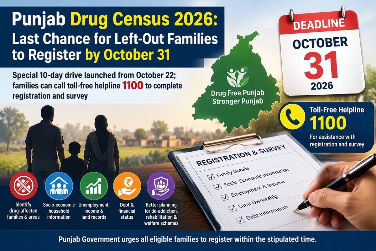 Punjab Drug census 2026: Last chance for left-out families to register by October 31