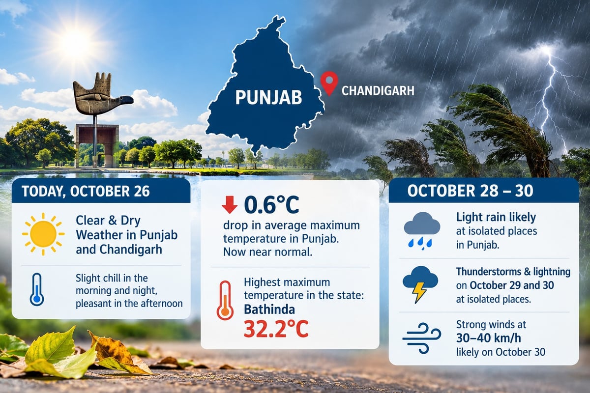 Dry weather in Punjab, Chandigarh today; Light rain likely from October 28